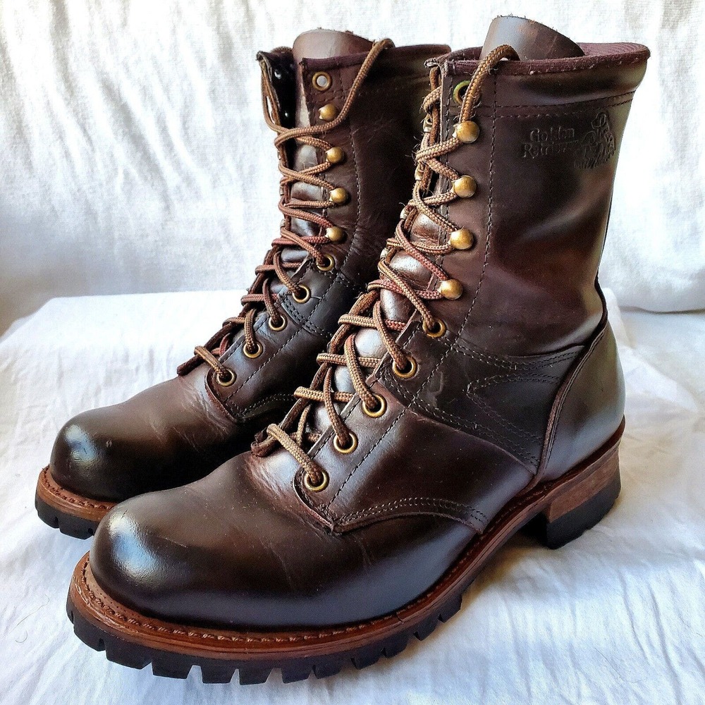 COPY - Golden Retriever Womens Leather Lace Up Packer Logger Lineman Boots Brow…